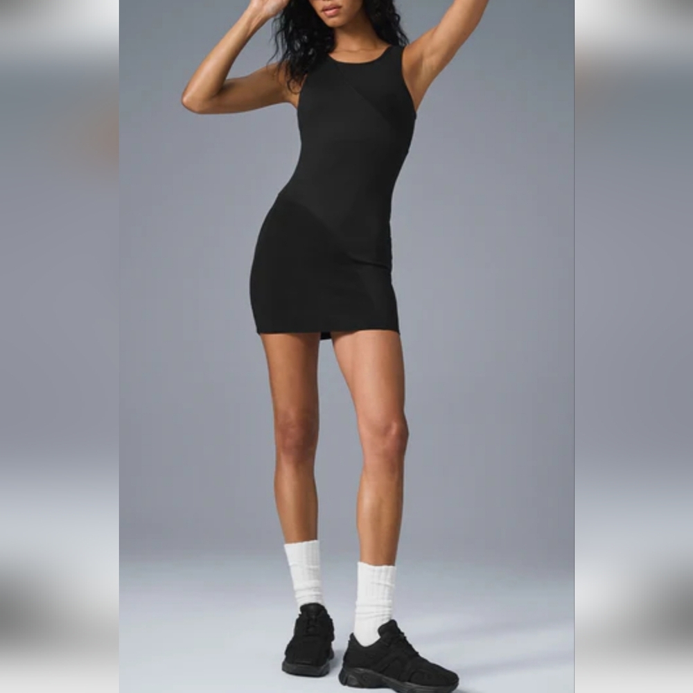 NWT Alo Yoga Alosoft Sunbeam Dress Sleeveless Ribbed  Black sz Small